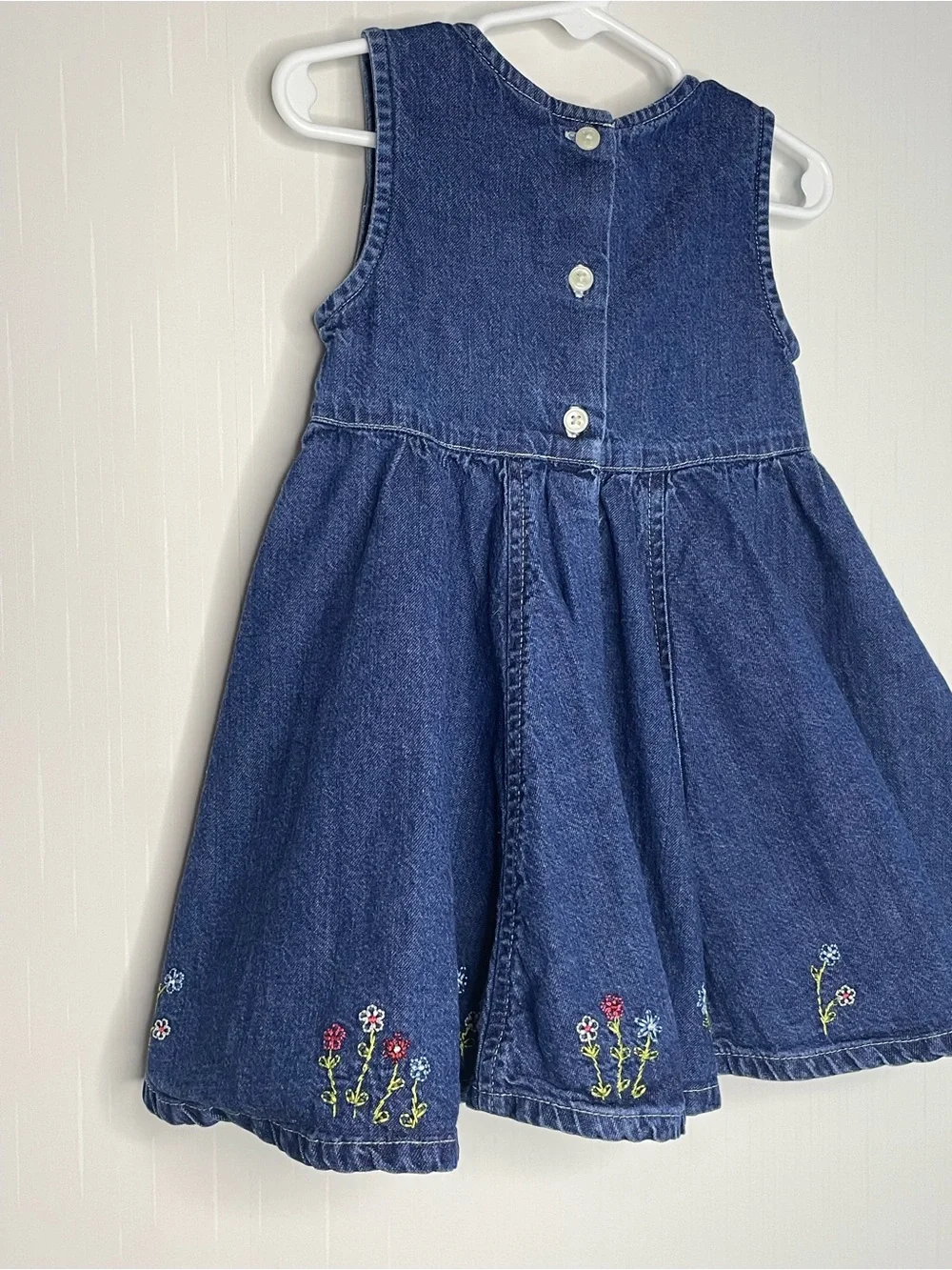 Vintage Baby Gap Denim Jean Dress Embroidered Floral Wildflowers 18-24 Months XL